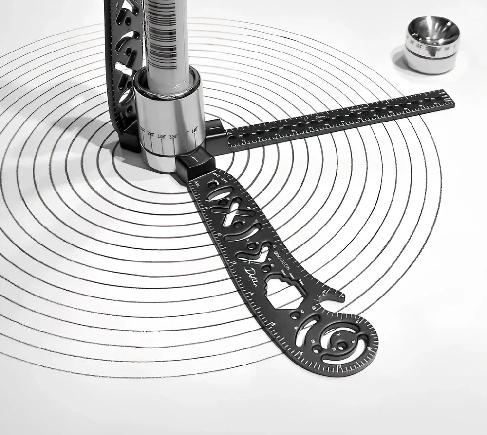 17cm metal drawing ruler with magnetic compass base for circular measurements without paper damage