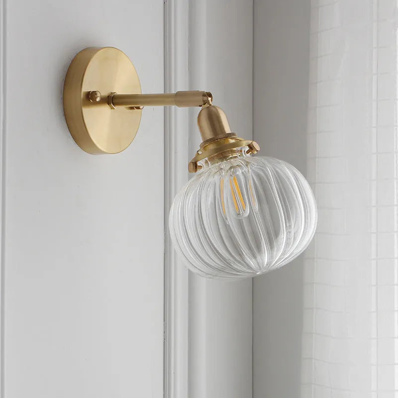 Pumpkin-shaped glass wall lamp in water ripple transparent or blue finish for ambient lighting