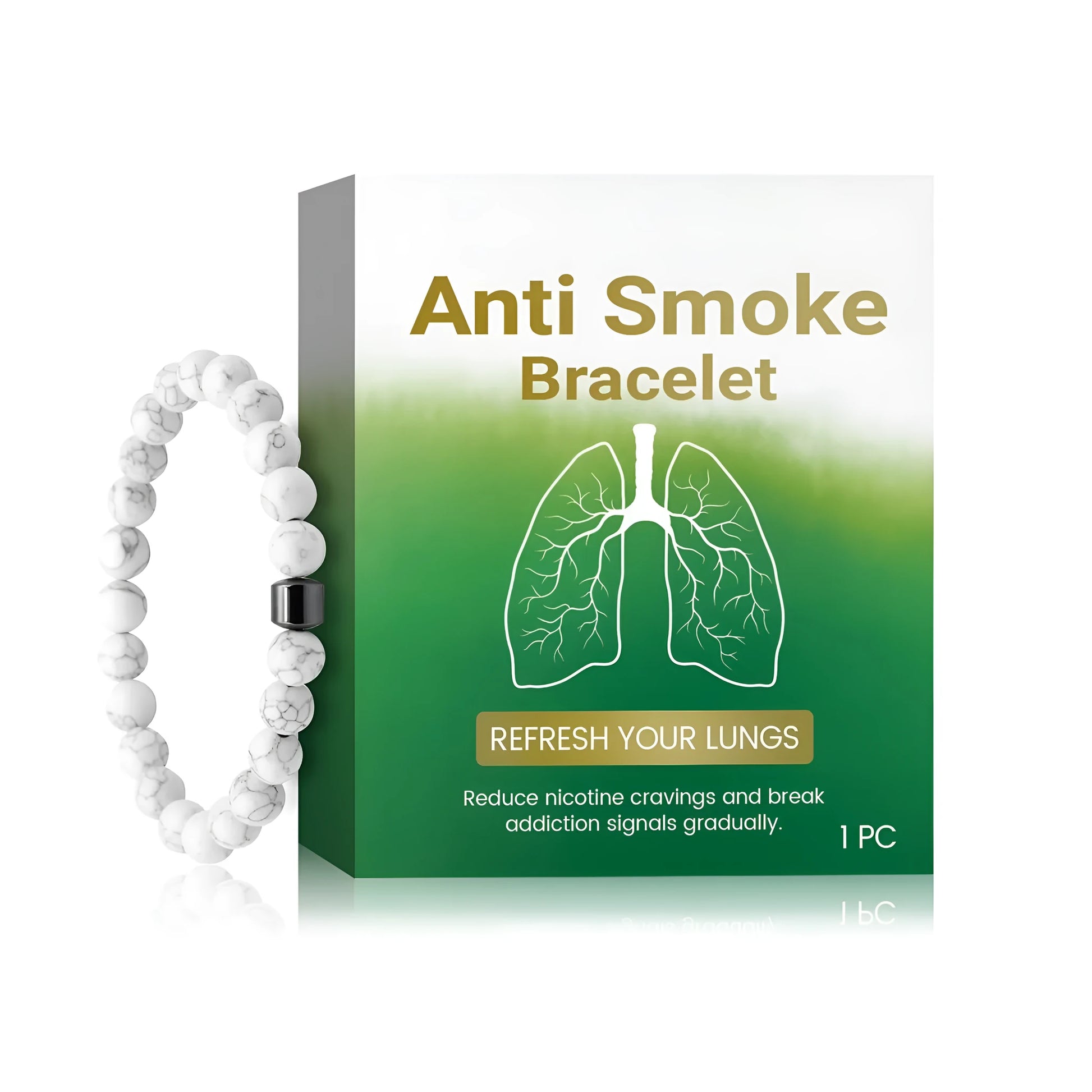 Women's adjustable synthetic turquoise smoke prevention bracelet on wrist