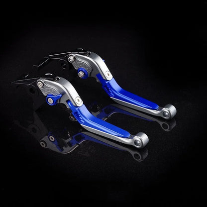 Motorcycle horn handle brake and clutch lever set in anodised metal with adjustable mechanism