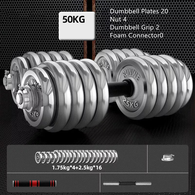 Men's Electroplating Pure Iron Barbell Set with multiple weight options and protective covers