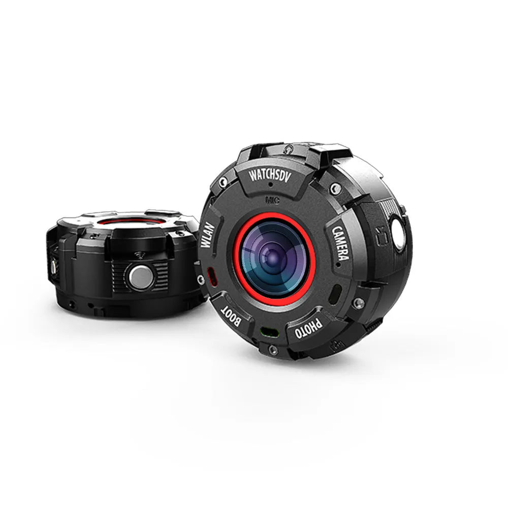 Black waterproof digital sports camera with 8MP resolution and 290mm length