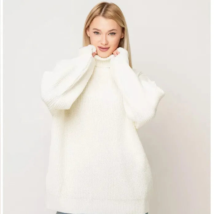 Women's high neck pullover sweater in imitation cashmere fabric with 3D pattern, available in six colours