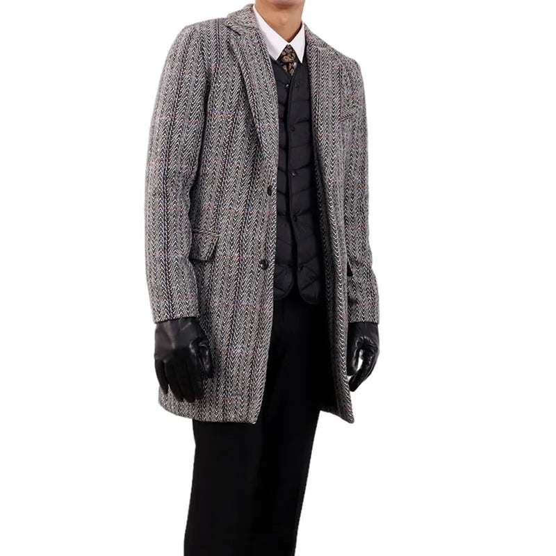 Men's thickened winter coat in picture colour with side seam pockets, available in sizes M to 3XL
