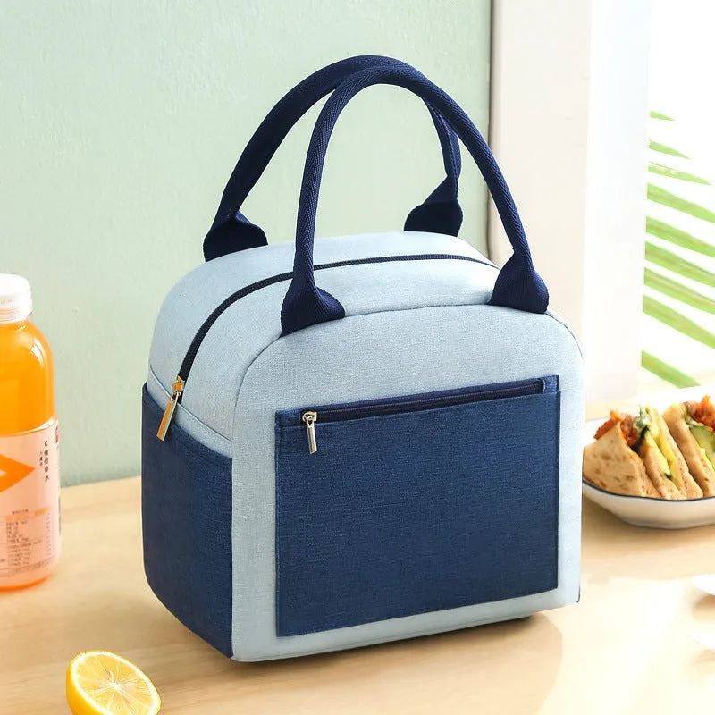 Aluminium foil thickening waterproof lunch insulation bag in blue colour with modern simple design