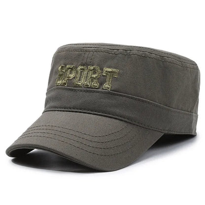 Men's adjustable cotton peaked cap in army green with dome crown design for sun protection