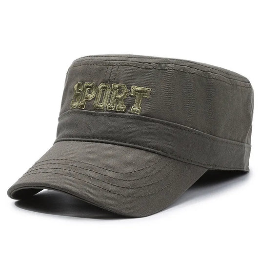Men's adjustable cotton peaked cap in army green with dome crown design for sun protection