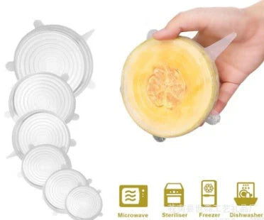 6-piece stretch silicone cookware lid covers in random colors, BPA free and heat resistant