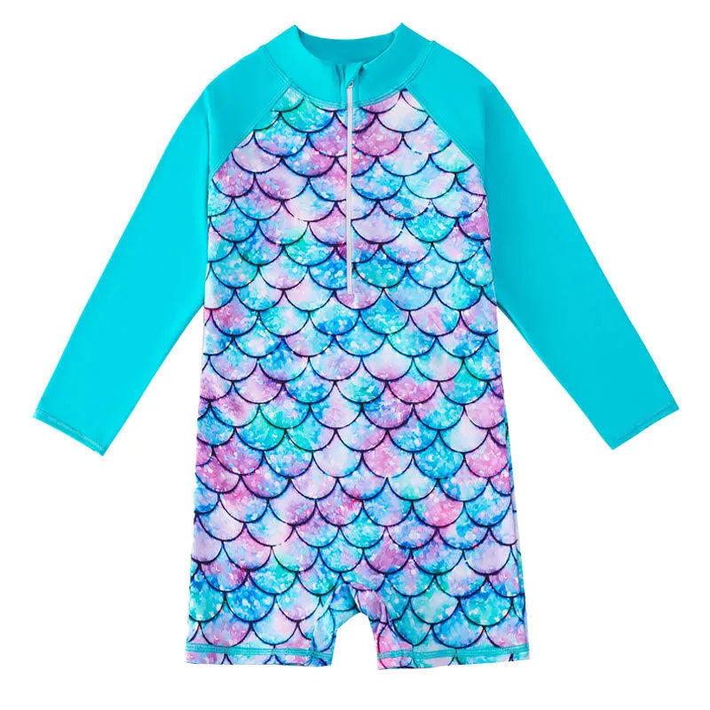 Girls' one-piece polyester swimsuit for swimming and wading, sizes 100cm to 150cm, eight colours