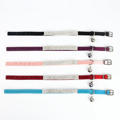 Red velvet cat collar with rhinestone detailing showing 1cm width and adjustable buckle for 20-30cm length fitting