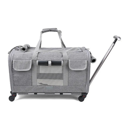 Foldable Oxford fabric pet trolley bag, 17.50kg load rating, shown in solid beige, blue, dark grey, grey and pink