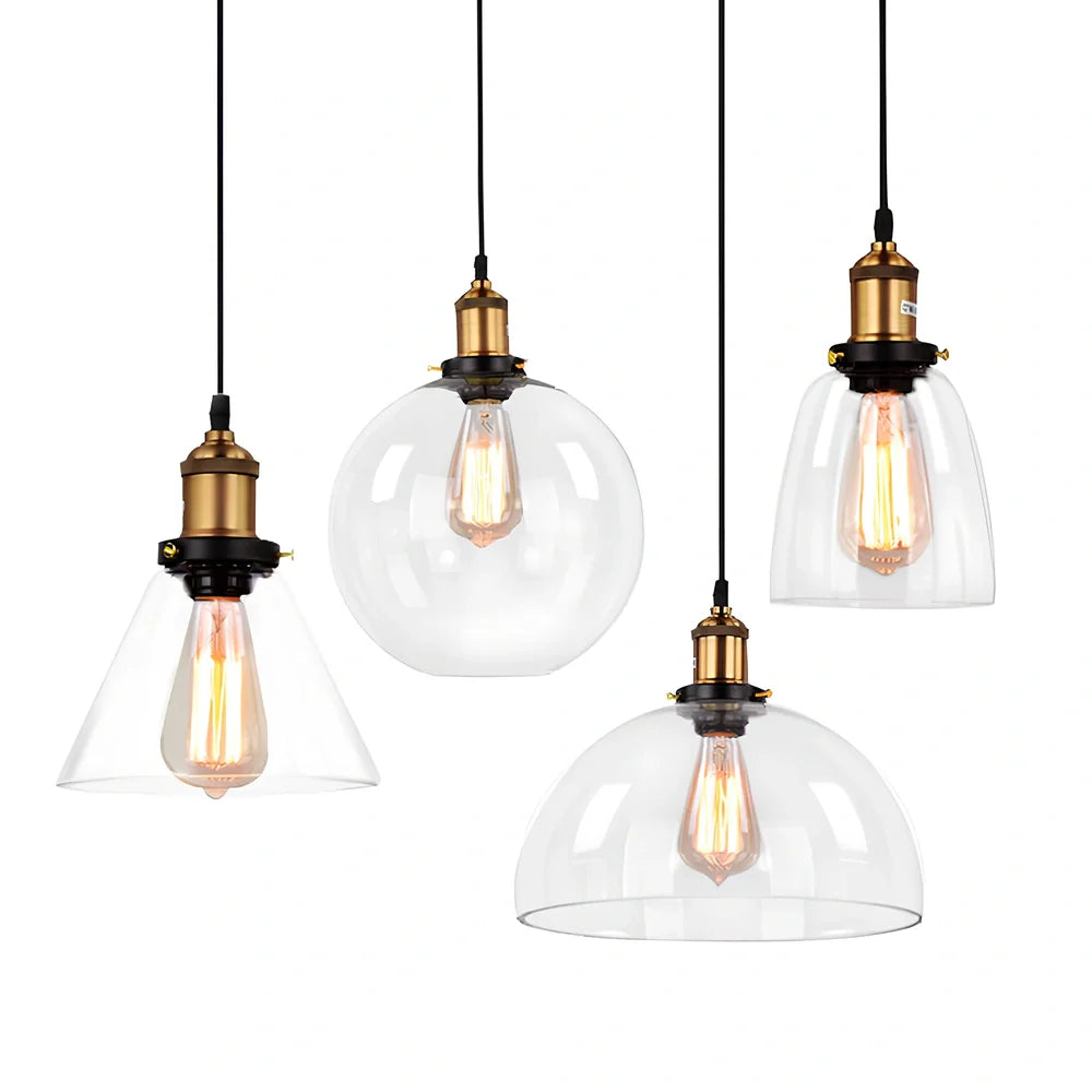 Nordic retro glass chandelier with fishing line design and LED lighting in amber, soot, or transparent finish