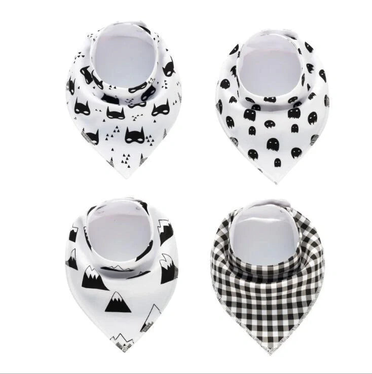 Stylish baby bibs and burp cloths featuring trendy arrow, wave, and triangle designs in soft, absorbent cotton