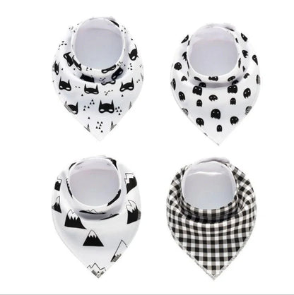 Stylish baby bibs and burp cloths featuring trendy arrow, wave, and triangle designs in soft, absorbent cotton