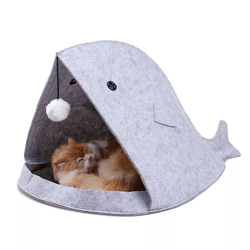 Foldable Felt Pet Nest in grey and blue, eco-friendly and washable pet bed