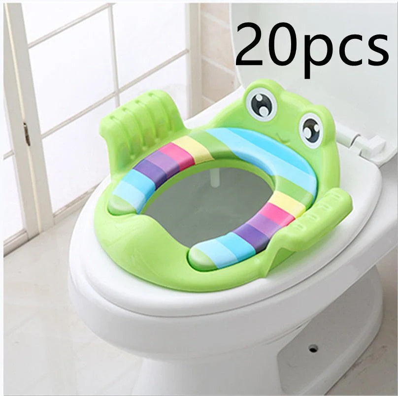 Adjustable non-slip baby toilet seat in pink, sky blue, and green for children aged 1-6 years