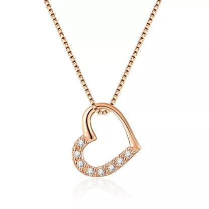 S925 Sterling Silver Love Heart Pendant Necklace in white gold and rose gold colors