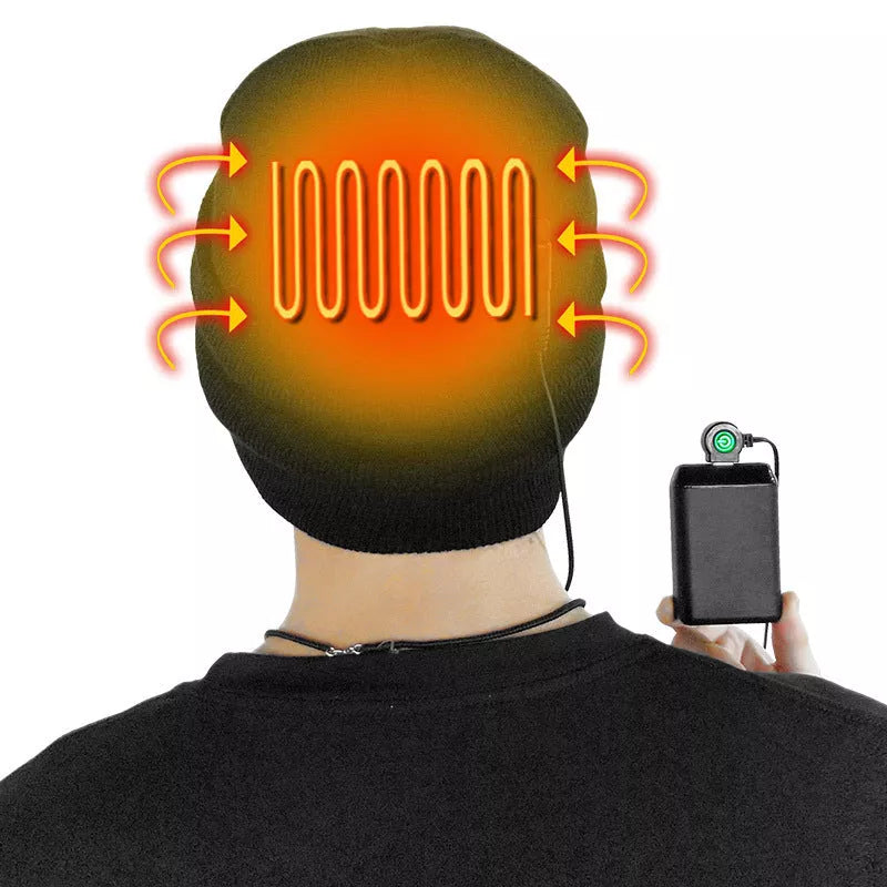 Heated cotton hat with intelligent temperature adjustment in wine red, grey, and black