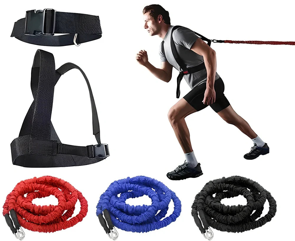 Red and black double resistance band with hook attachments for explosive force training
