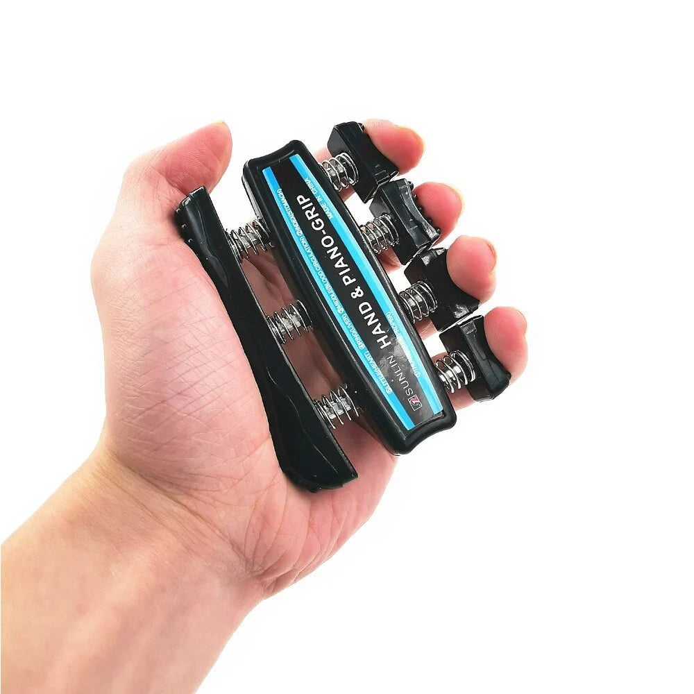 Durable ABS hand grip trainer for finger strength and rehabilitation, available in black and red