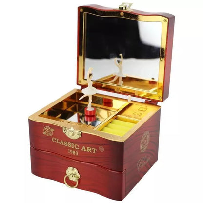 Rotating ballet music box in modern art design, wooden construction, available in multiple colors