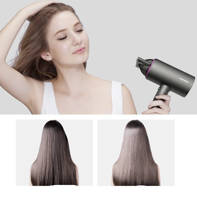 Mini hair dryer with diffuser in grey, red, or white, compact and portable for travel