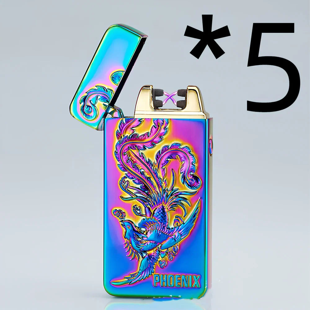 USB charging windproof lighter with ice pattern designs and metal body measuring 73.5mm