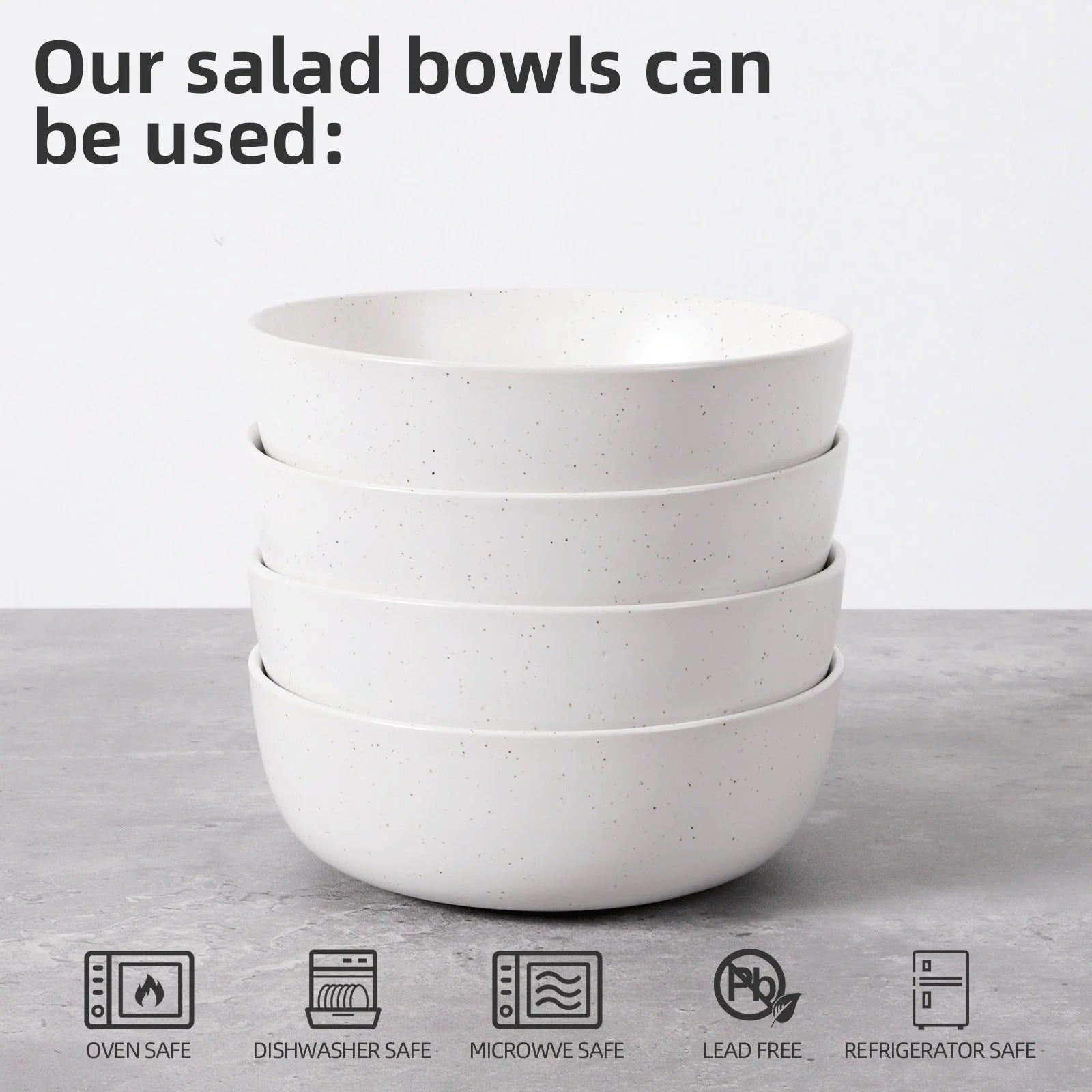 Elegant 4-piece ceramic bowl set, perfect for cereals, salads, and more. Microwave, oven, and dishwasher safe.