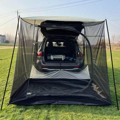 Outdoor car tail extension tent with rain-proof sunshade for camping and barbecues