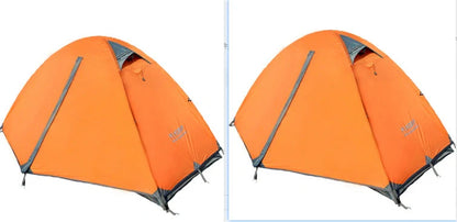 Double layer rainproof camping tent in green, orange, and blue colors for high altitude adventures