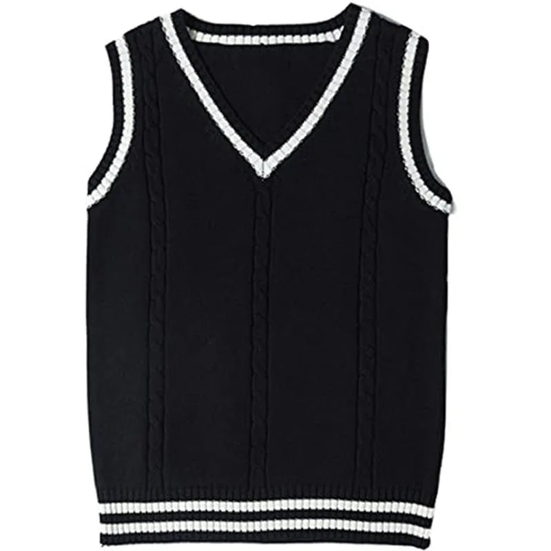 Women's slim fit V-neck knitted waistcoat sweater with striped stitching in acrylic fabric