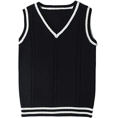 Women's slim fit V-neck knitted waistcoat sweater with striped stitching in acrylic fabric