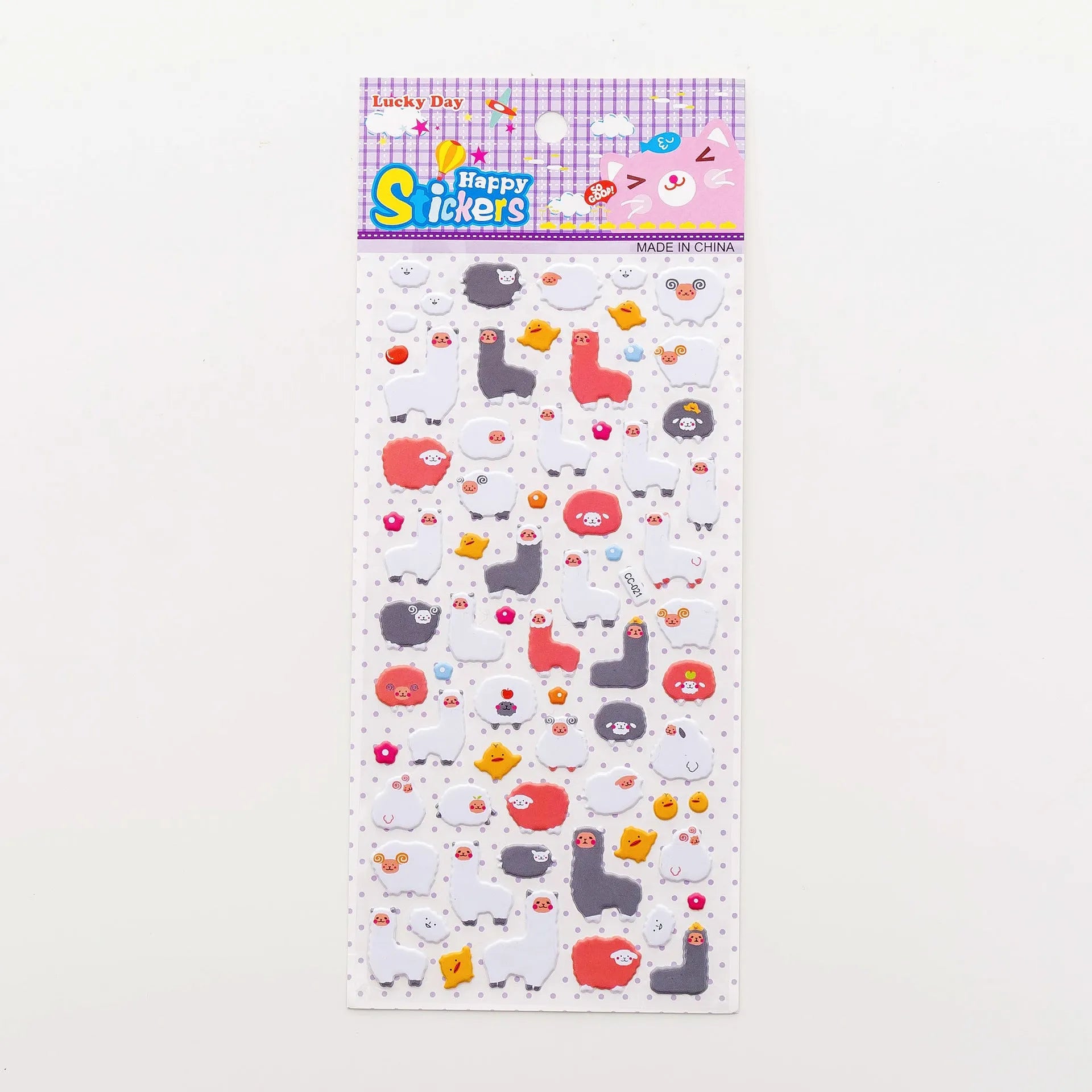 Cartoon three-dimensional bubble stickers showing colourful animal, food and pattern designs for decoration