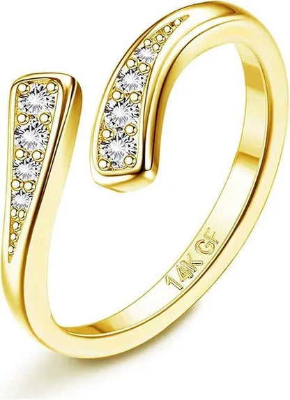 Geometric toe ring with 14K gold plating in rhinestone, water drop, golden diamonds, or golden flowers colours