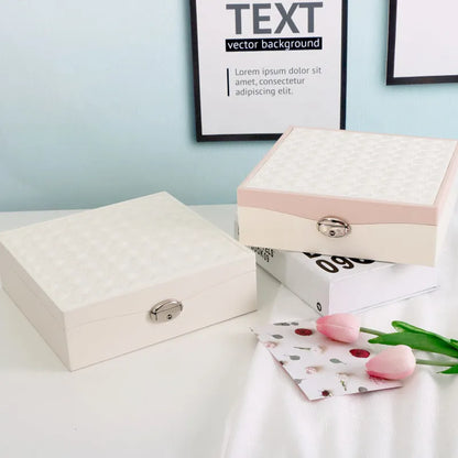 Red or white PU jewellery storage box with multiple compartments for necklaces and rings