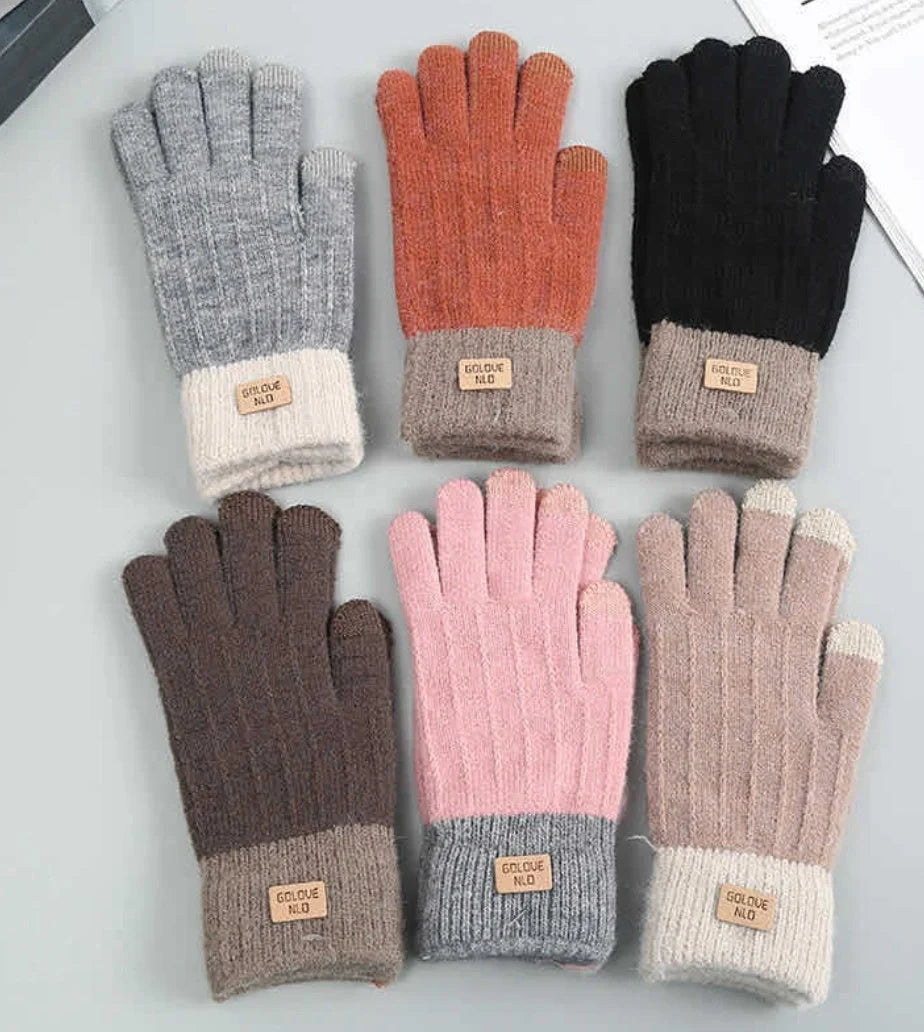 Warm embroidered winter mittens in various colors, including blue, khaki, black, coffee, pink, brown, gray, dark khaki, and orange