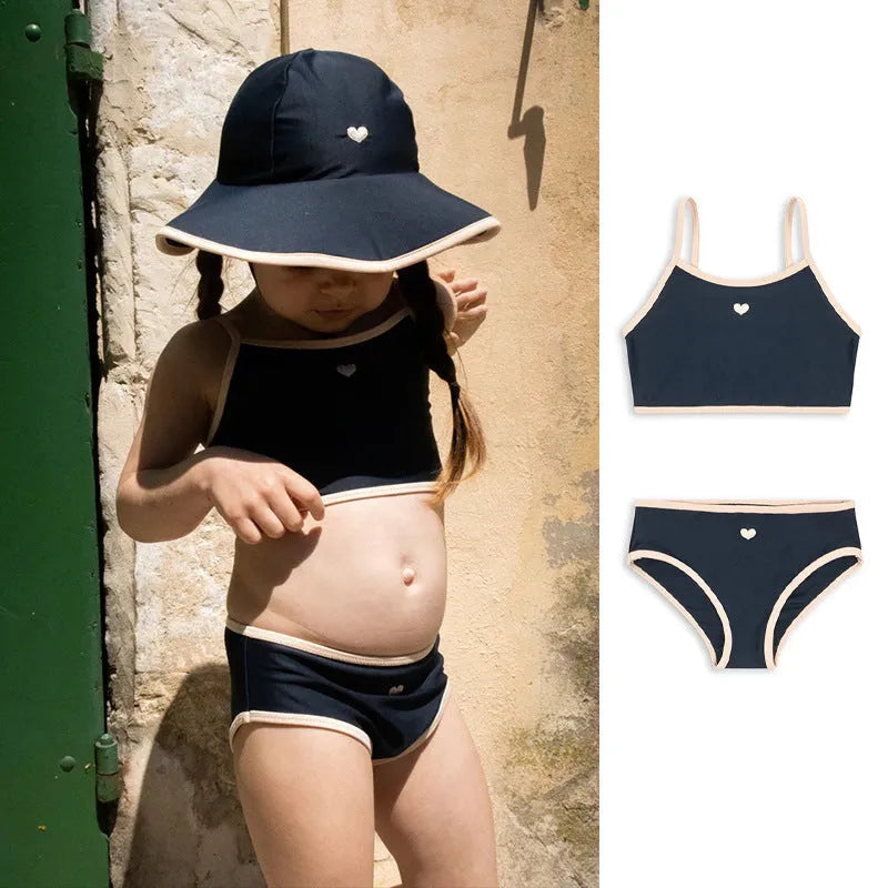 Baby Girls' High Elasticity Polyester Swim Briefs Split Swimsuit Summer New 1-6 Years Old Swimwear Dark Blue Split Colour Swimming and Wading Sports Apparel