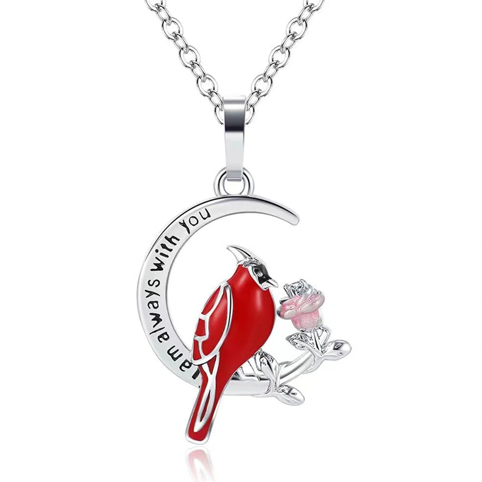 Elegant heart-shaped cardinal pendant necklace perfect for anniversaries and Valentine's Day gifts.