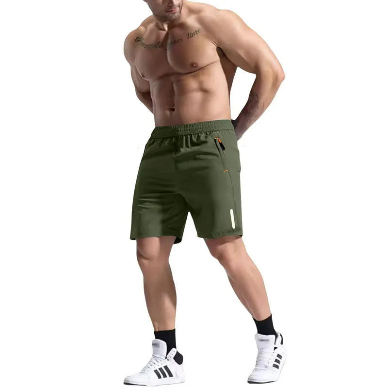 Men's bamboo blend sports shorts in army green with an elastic drawstring waist.