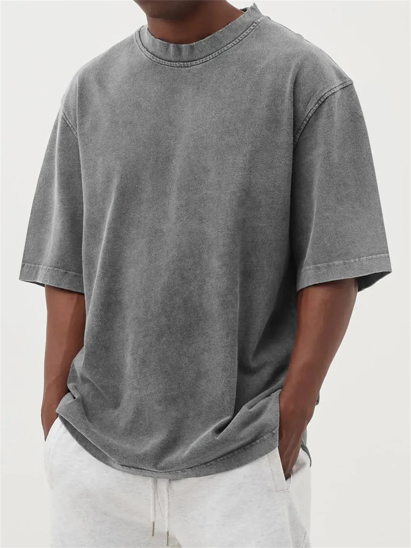 Men's stone washed polyester loose fit t-shirt in multiple colours with half sleeves
