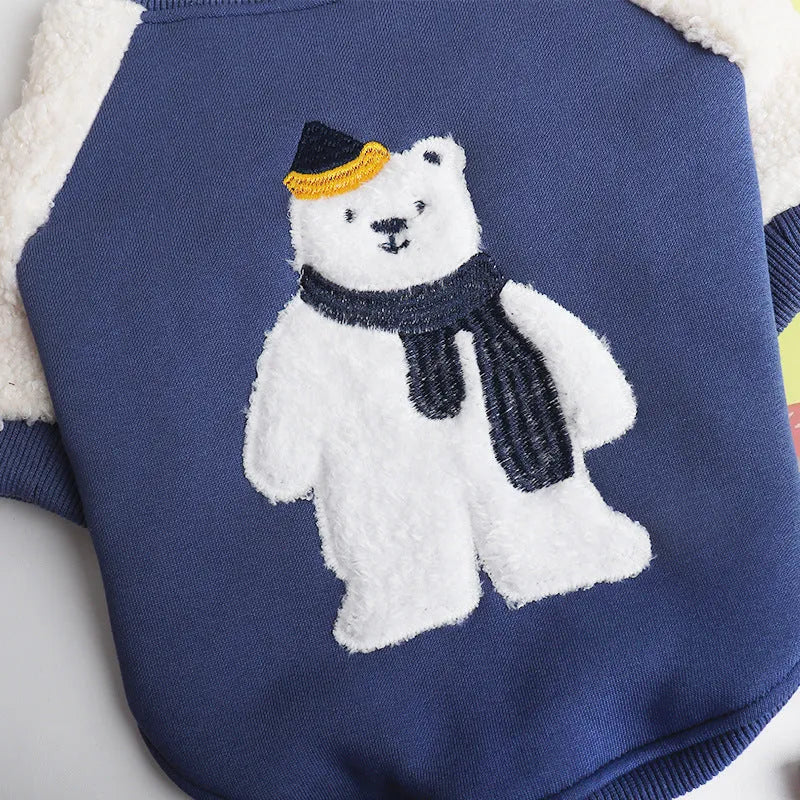 Dark blue fleece-lined dog winter coat in cotton material