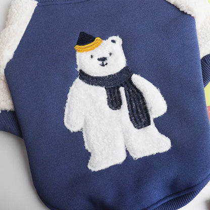 Dark blue fleece-lined dog winter coat in cotton material