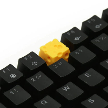 Yellow resin cheese key cap with 3D sculpted design for mechanical keyboards
