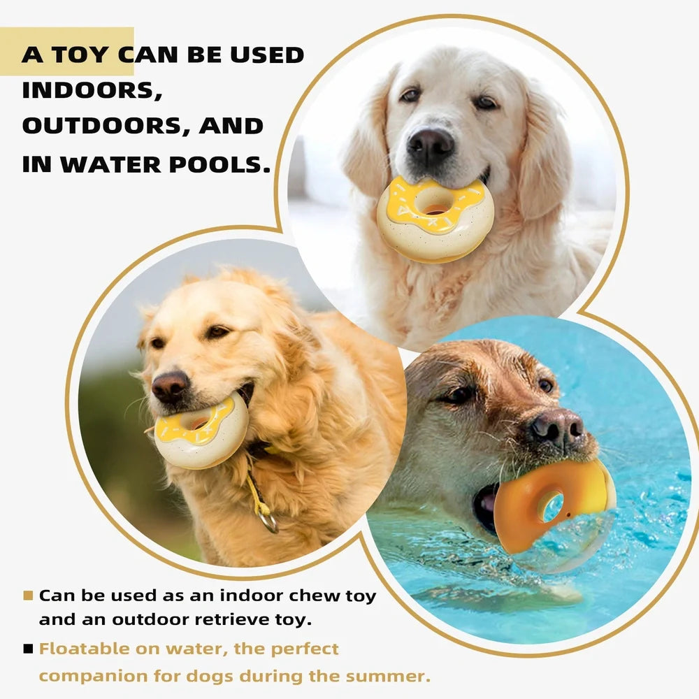 Pink donut-shaped dog toy with textured surface for dental cleaning, showing 118mm diameter