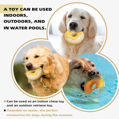 Pink donut-shaped dog toy with textured surface for dental cleaning, showing 118mm diameter