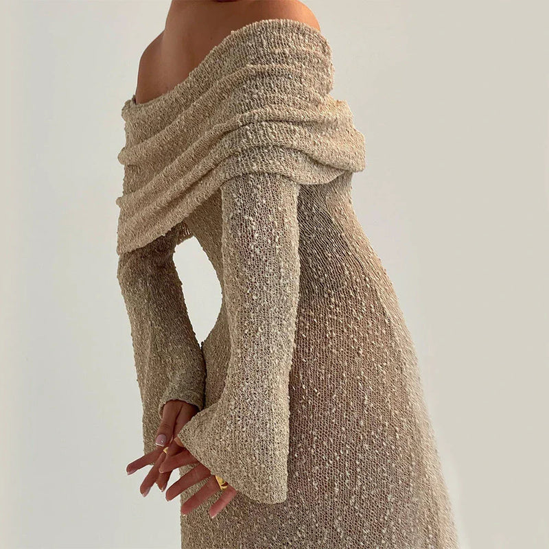 Chic One-Shoulder Knit Maxi Dress for Beach Vacations