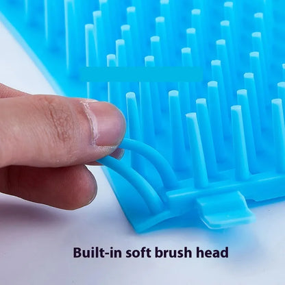 Blue silicone and PP portable dog foot wash barrel for cleaning pet paws.