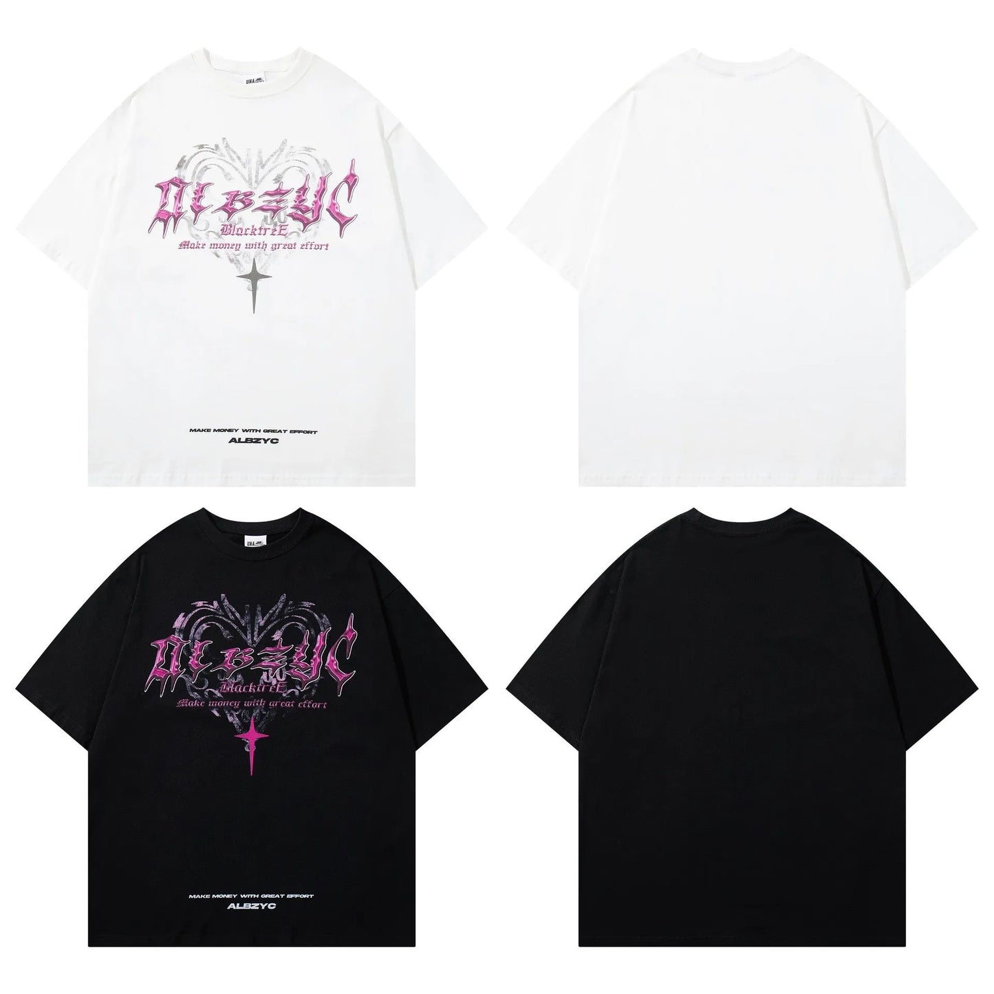 Men's loose fit cotton t-shirt with fashion print in white and black colours