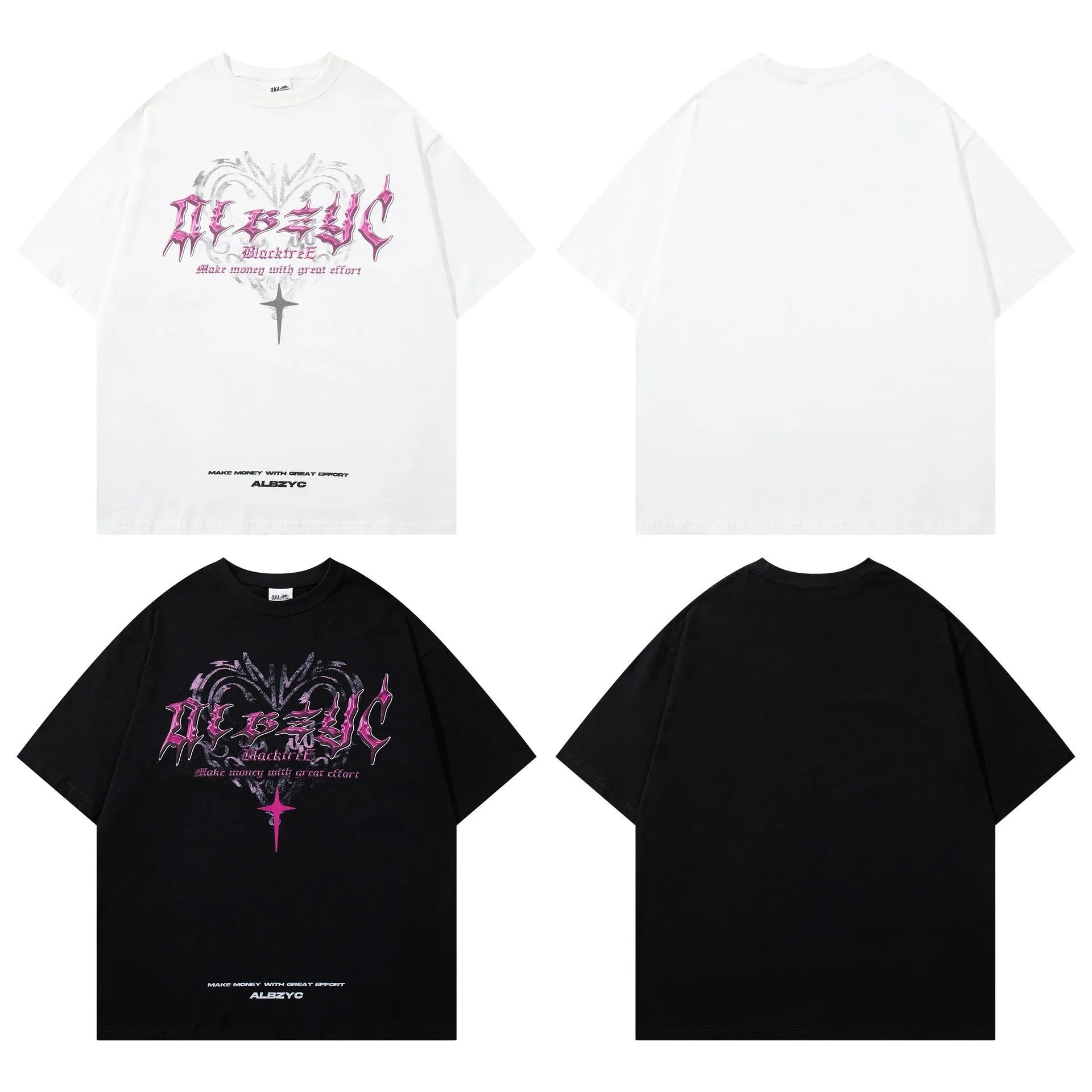 Men's loose fit cotton t-shirt with fashion print in white and black colours