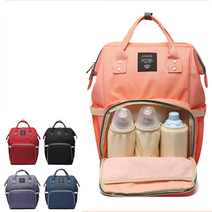 Oxford maternity nappy bag with 16-20L capacity, anti-theft design, bottle area, and multiple colour options